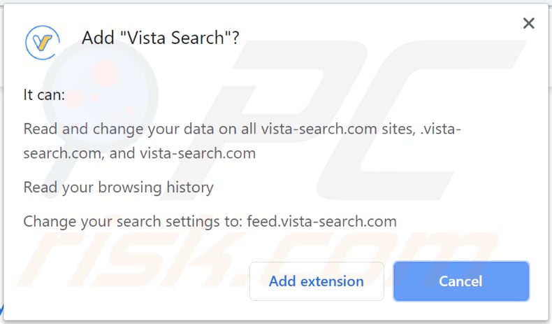 O sequestrador de navegador de pesquisa do Vista a pedir permissão para fazer modificar e aceder vários dados