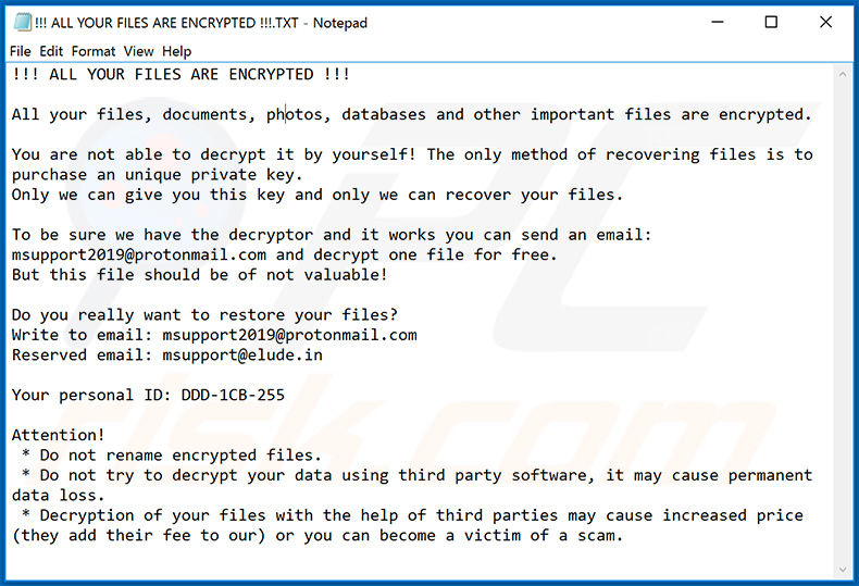 Nota de resgate do ransomware actualizado de ZEPPELIN