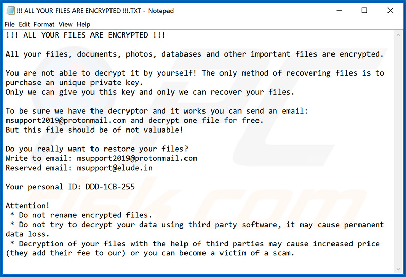 Nota de resgate do ransomware actualizado de ZEPPELIN