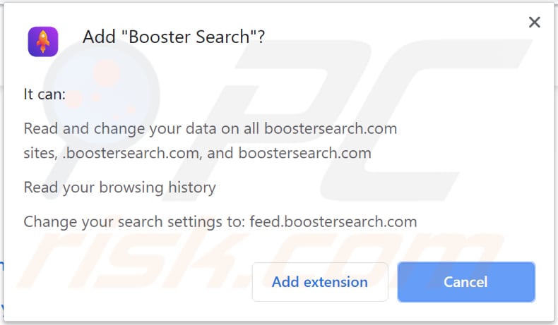 sequestrador de navegador Booster Search pede uma permissão para ser instalado