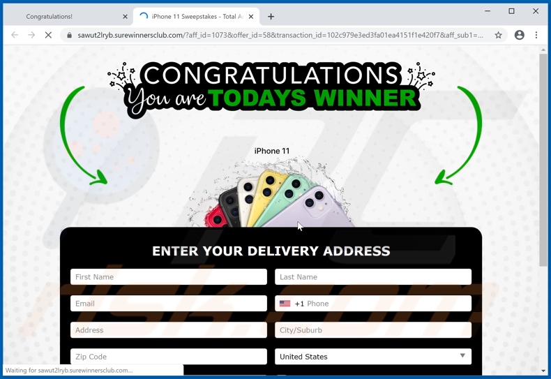 fraude Congratulations device user!, página exibida após a conclusão do inquérito