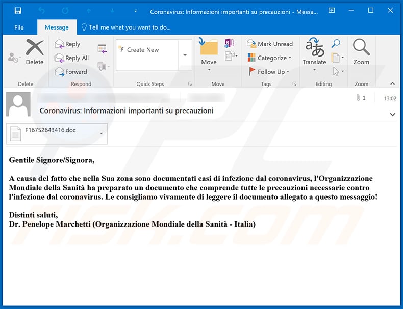 Email de spam do Coronavirus que distribui o TrickBot