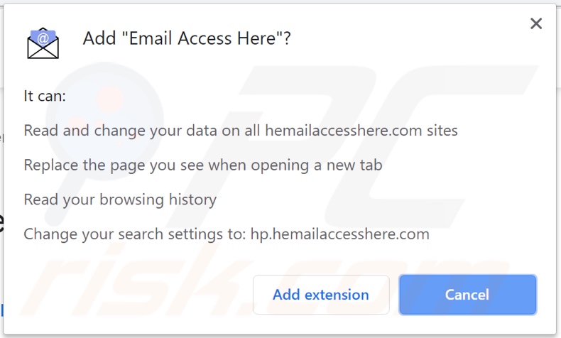 o sequestrador de navegador Email Access Here a solicitar permissões