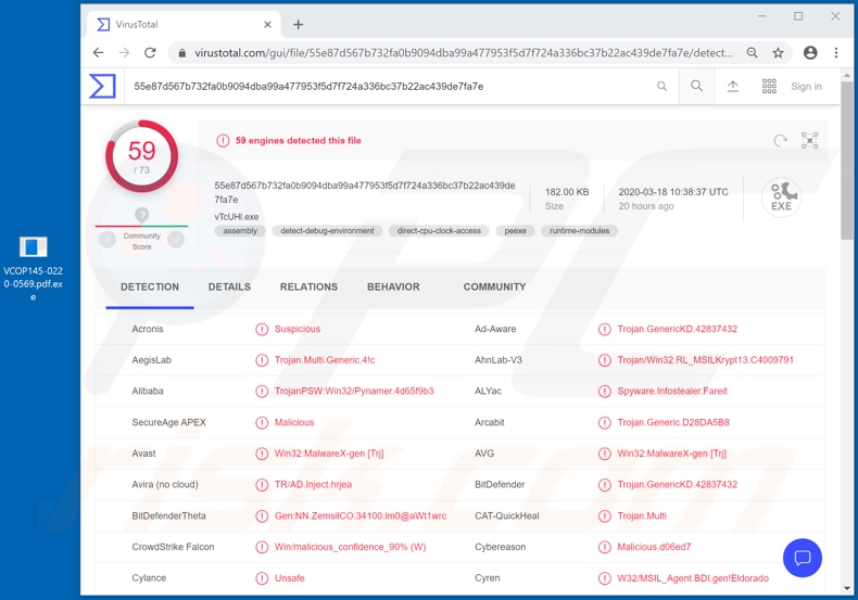 Detecção do malware FireBird no VirusTotal