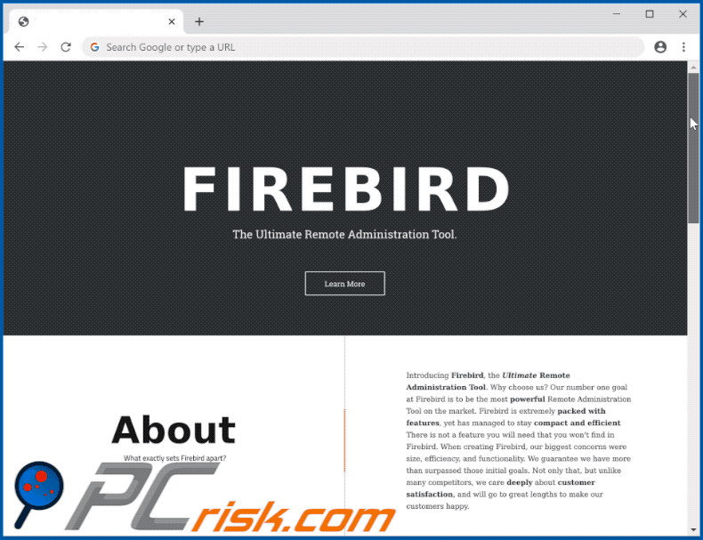 Site que promove o Trojan de acesso remoto FireBird