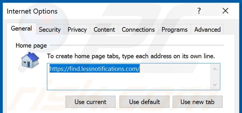 Removendo o find.lessnotifications.com da página inicial do Internet Explorer
