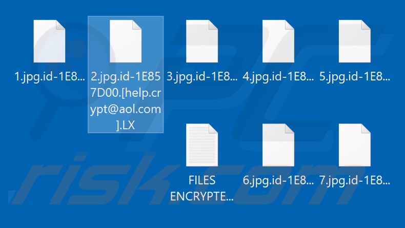 Files encrypted by LX Ficheiros encriptados pelo ransomware LX (extensão .LX)(.LX extension)