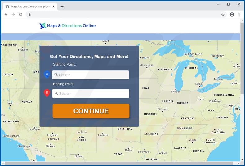 página de descarregamento de adware de Maps & Directions Online Promos 