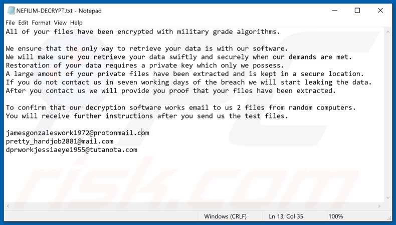 Instruções de desencriptação de NEFILIM (NEFILIM-DECRYPT.txt)