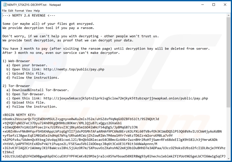 Instruções de desencriptação do Nemty 2.6 (NEMTY_ [random] -DECRYPT.txt)