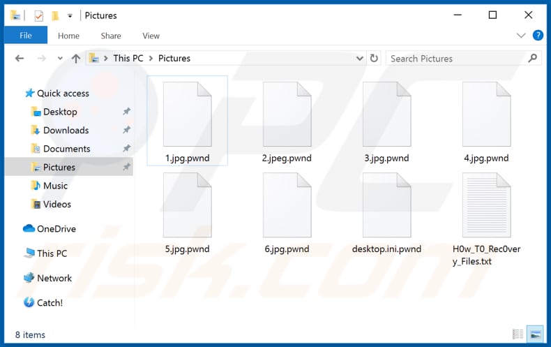  ficheiros encriptados pelo ransomware PwndLocker (extensão .pwnd)