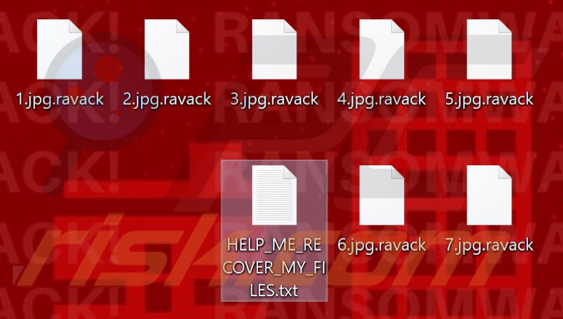 Ficheiros encriptados pelo ransomware Ravack (extensão .ravack)