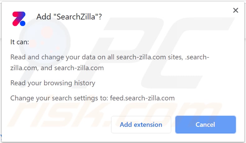 O sequestrador de navegador searchzilla pede permissão para ser instalado