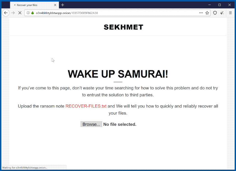 Site do ransomware Sekhmet (GIF)