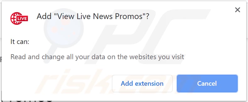 O adware View Live News Promos solicita uma permissão para instalação