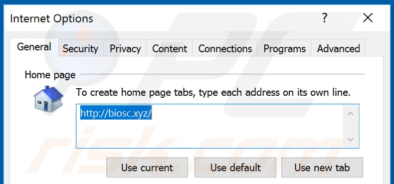 Removendo o biosc.xyz da página inicial do Internet Explorer