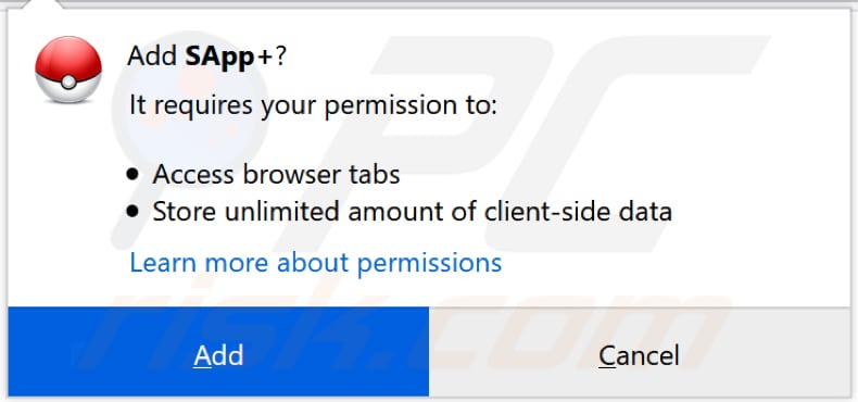 O SApp+ solicita uma permissão para instalação no firefox