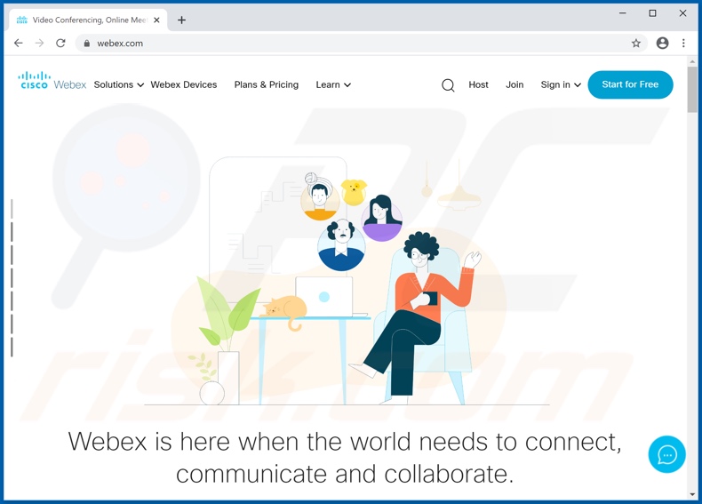 Screenshot do site oficial e legítimo da Cisco WebEx
