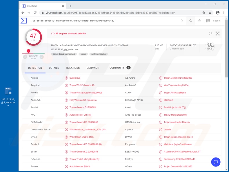 Detecção de instalador Cisco WebEx falso no VirusTotal