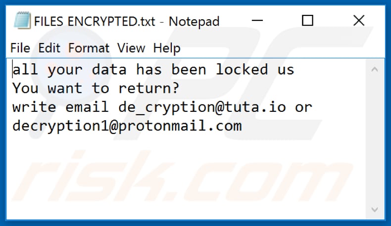 Ficheiro de texto de ransomware dec (FILES ENCRYPTED.txt)