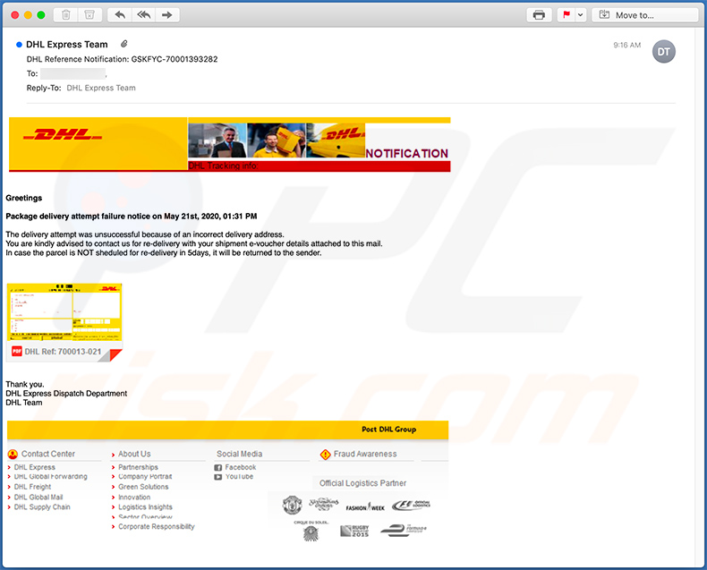 email da fraude DHL Express