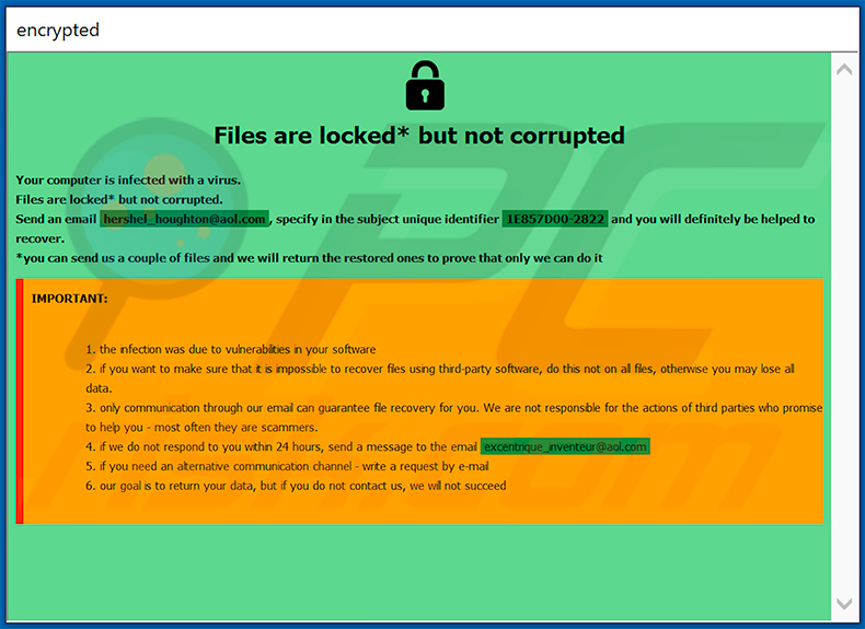 Ficheiro do ransomware Eight info.hta atualizado