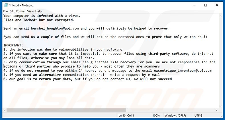 Ficheiro do ransomware Eight info.hta atualizado