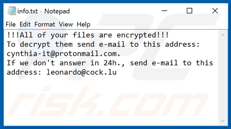 ficheiro de texto do ransomware Eject (info.txt)