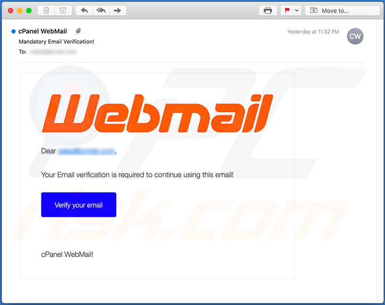mail de phishing e spam relacionado a Webmail Email credentials phishing