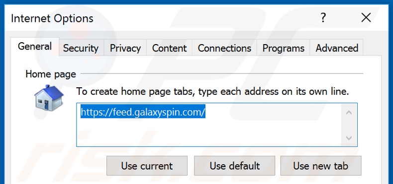 Removendo o galaxyspin.com da página inicial do Internet Explorer