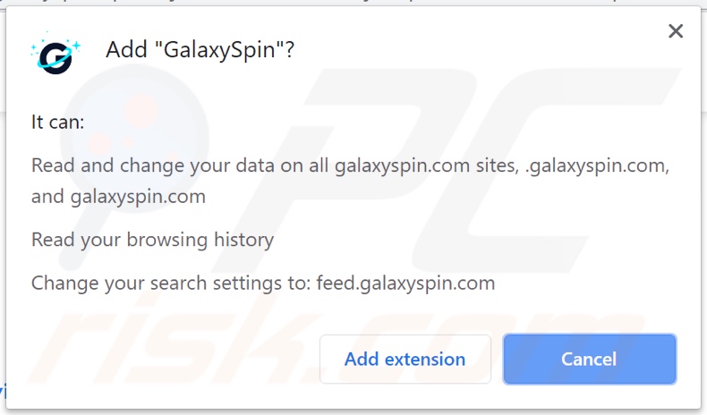 Sequestrador de navegador GalaxySpin a pedir permissões