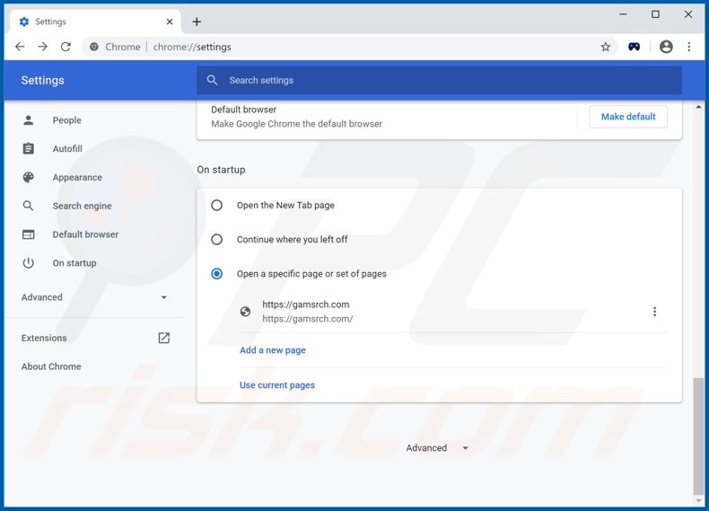 Removendo o gamsrch.com da página inicial do Google Chrome