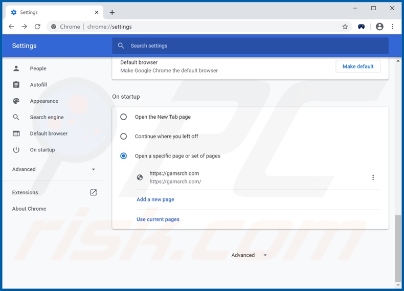 Removendo o gamsrch.com da página inicial do Google Chrome