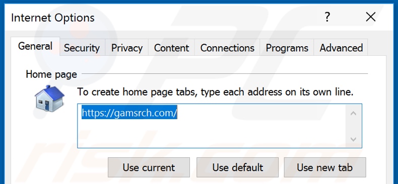 Removendo o gamsrch.com da página inicial do Internet Explorer