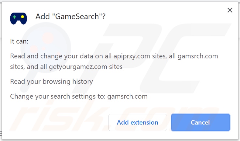 Sequestrador de navegador GameSearch a pedir permissões