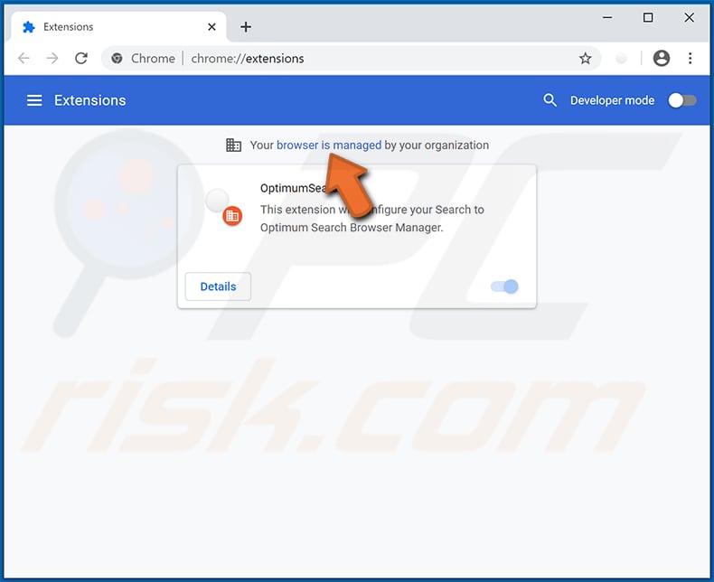 navegador chrome é gerido na lista de extensões 