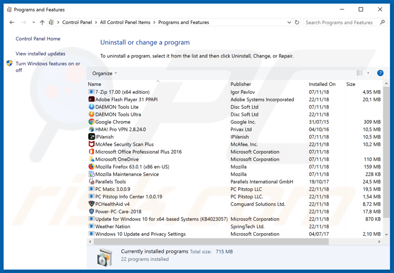 desinstalador de sequestrador de navegador via Painel de Controlo