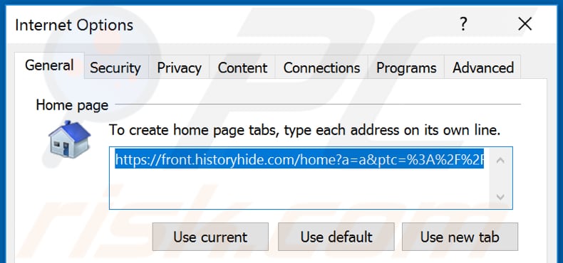 Removendo historyhide.com da página inicial do Internet Explorer