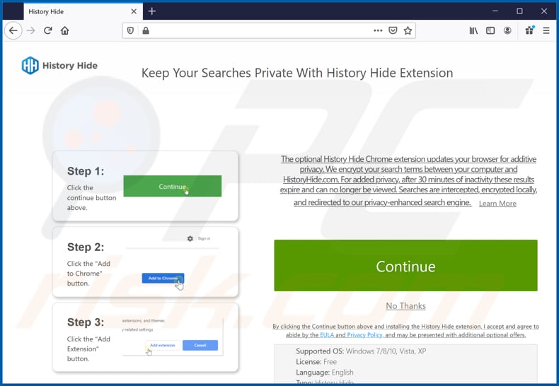 sequestrador de navegador promotor History Hide no firefox