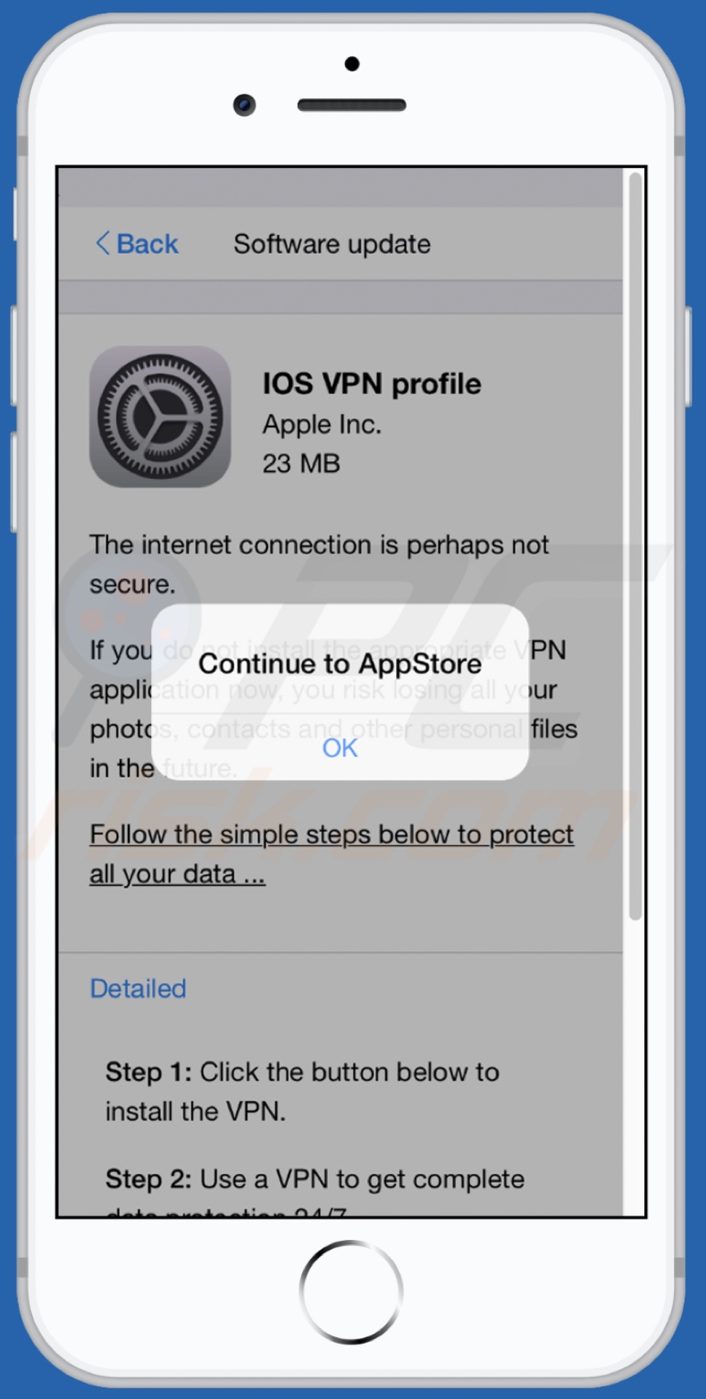 variante móvel da fraude IOS VPN profile