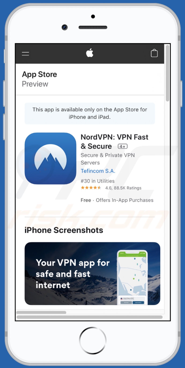 app promovida pela variante móvel da fraude IOS VPN profile