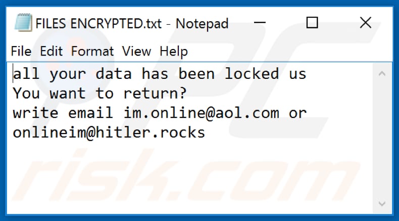 ficheiro de texto do ransomware love$ (FILES ENCRYPTED.txt)