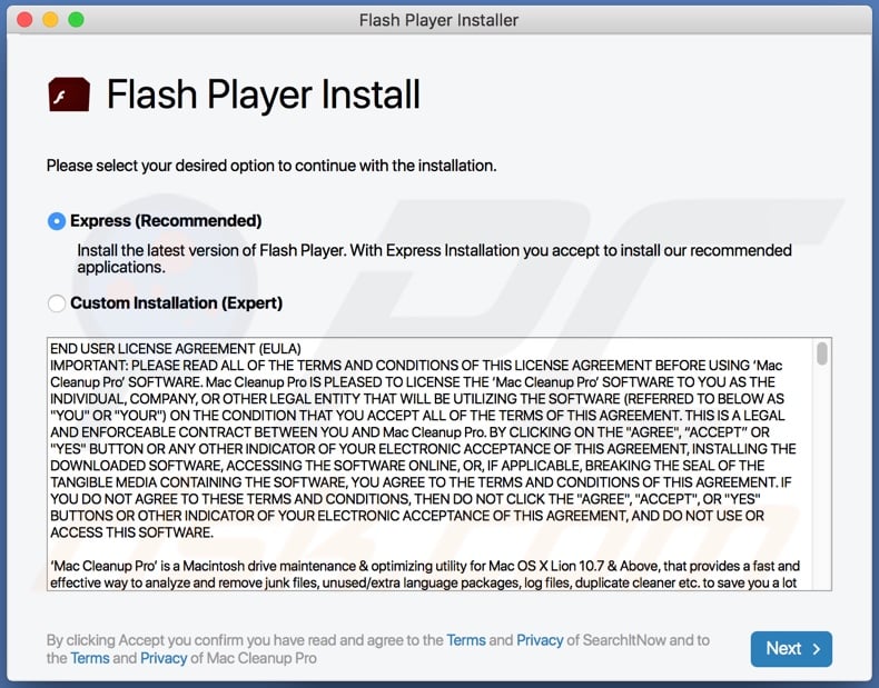 Adware MainBoardSearch distribuído com o falso atualizador/instalador do Flash Player