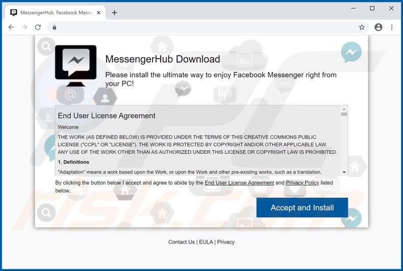 Página de descarregamento do adware MessengerHub 