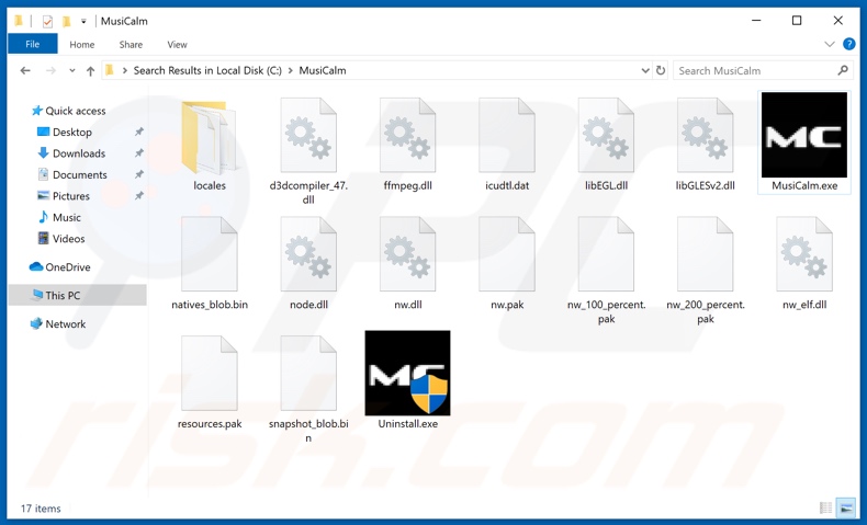 Pasta de instalação do adware MusiCalm