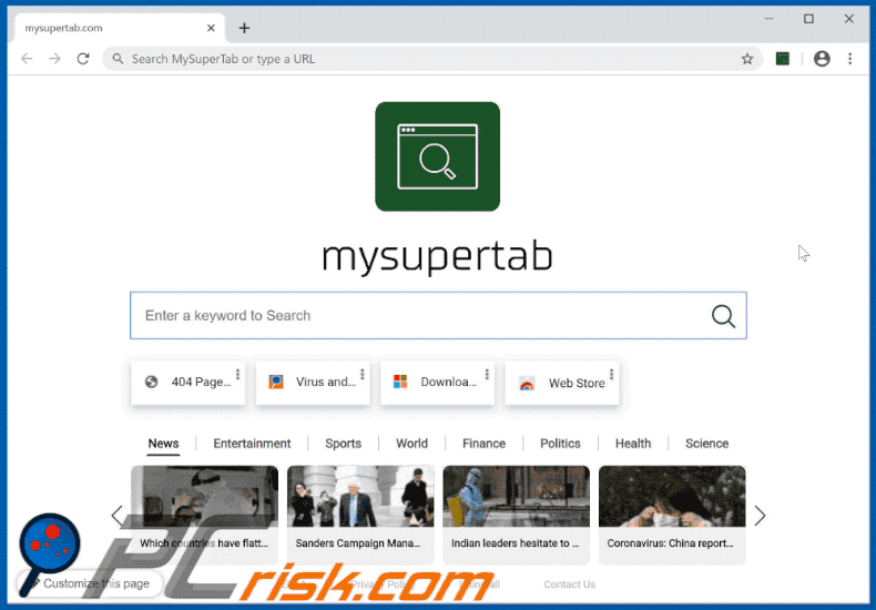 mysupertab.com redireciona para bing.com