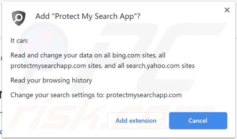 O sequestrador de navegador do Protect My Search App pede várias permissões