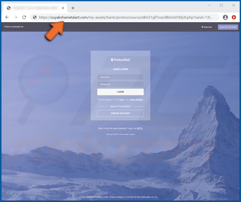 site de phishing fraudulento de ProtonMail email