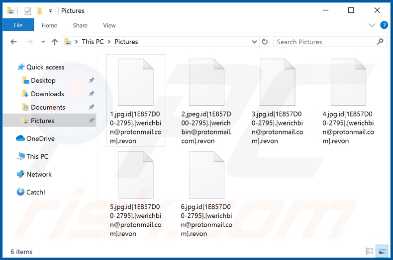 Ficheiros encriptados pelo ransomware Revon (extensão .revon)