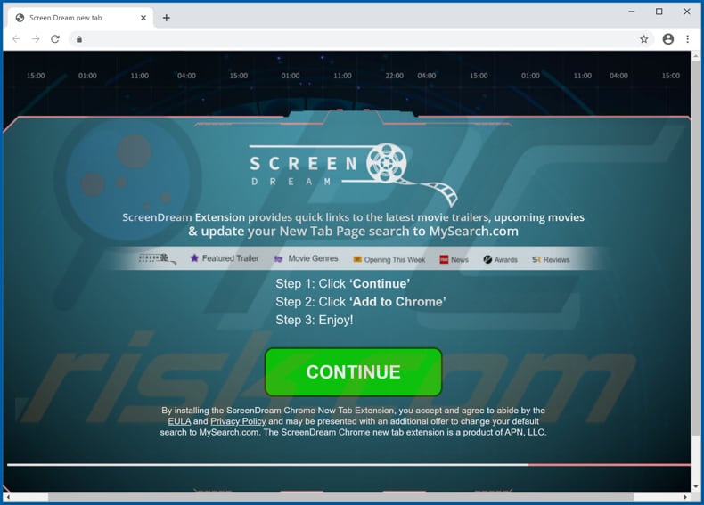 Site de promoção de sequestrador de navegador Screen Dream (exemplo 1)